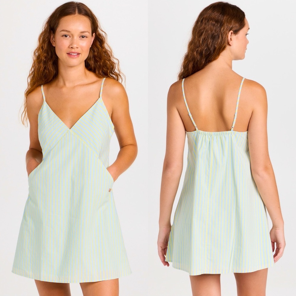 LUNYA Airy Cotton Mini Dress Striped Spaghetti Straps Size Medium Coastal Colors